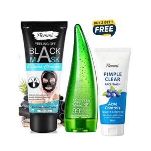 charcoal mask + Alovera gel + Pimple clear facewash
